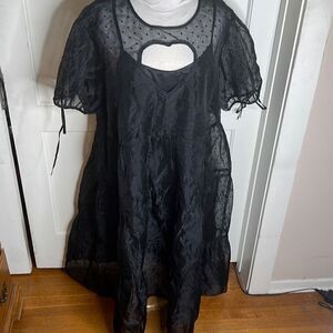 Daisy Street Plus overlay tierred smock dress in black organza Plus Size 18 New